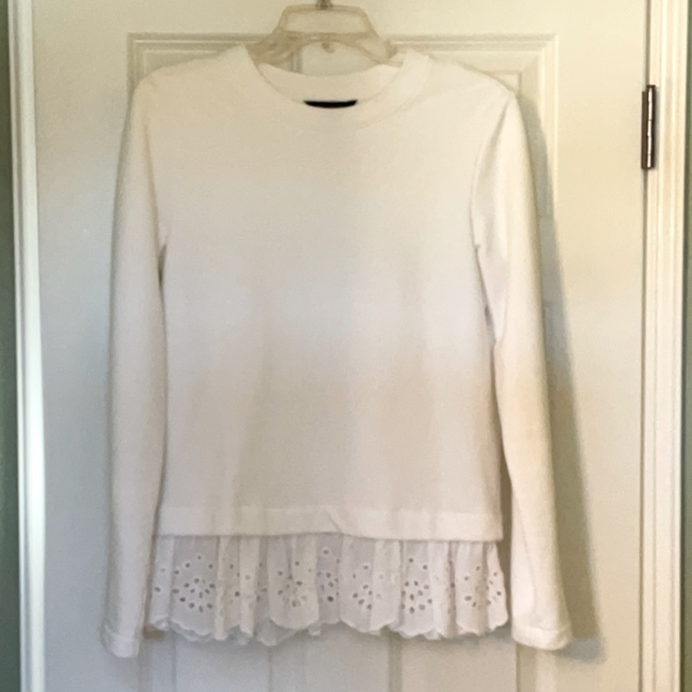 Banana Republic White Sweatshirt w/ Eyelet Ruffle